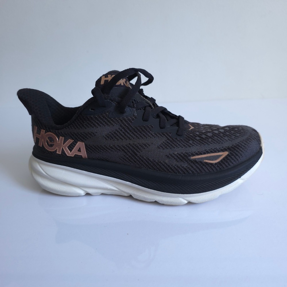 Hoka Clifton 9 Running Shoes Black Rose Gold 1127896 Womens Size 7